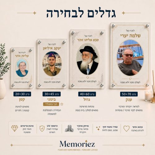 שלט הנצחה מזכוכית עם הקדשה אישית 30